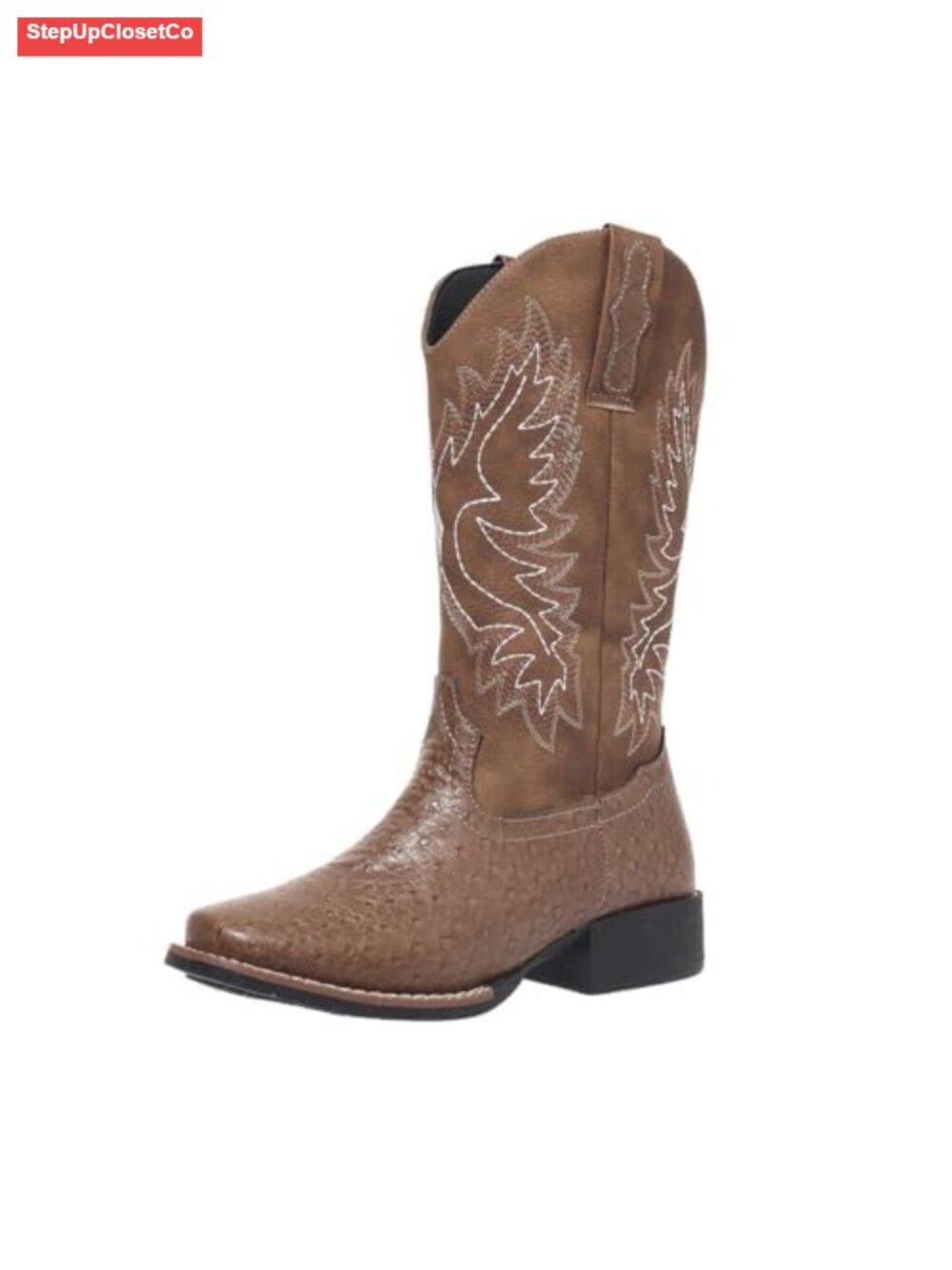 Western Cowgirl Embroidered Mid Calf Boots Faux Suede Block Heel